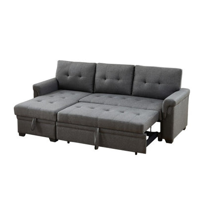 US Local Dark Gray Linen Reversible Sleeper Sectional Sofa With Storage Chaise