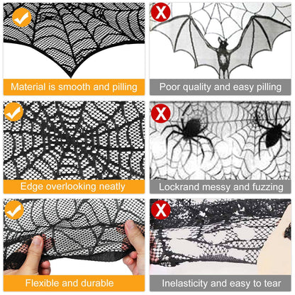 US Local Halloween Decoration Black Lace Spiderweb Fireplace Mantle Scarf Cover Festive Party Supplies Fireplace Scarf 96 X 18 Inch For Halloween Christmas Party Door Window Decoration