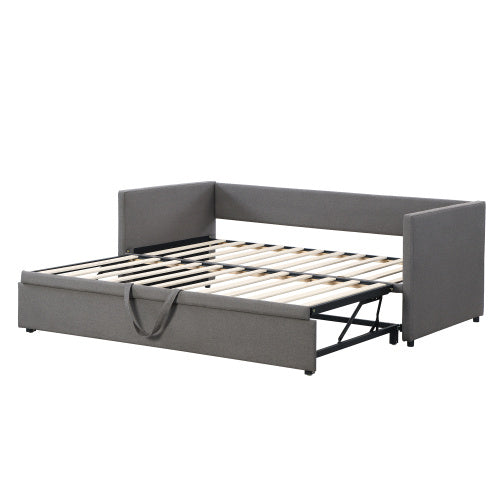 UK Local Upholstered Bed, 3FT Single Bed 90x190cm, Bottom With Bed 90x190cm, Can Be Joined Into A Double Bed, Daybed Sofa Bed, Youth Bed, For Adults  Teenagers, Easy Assembly, Linen, Grey