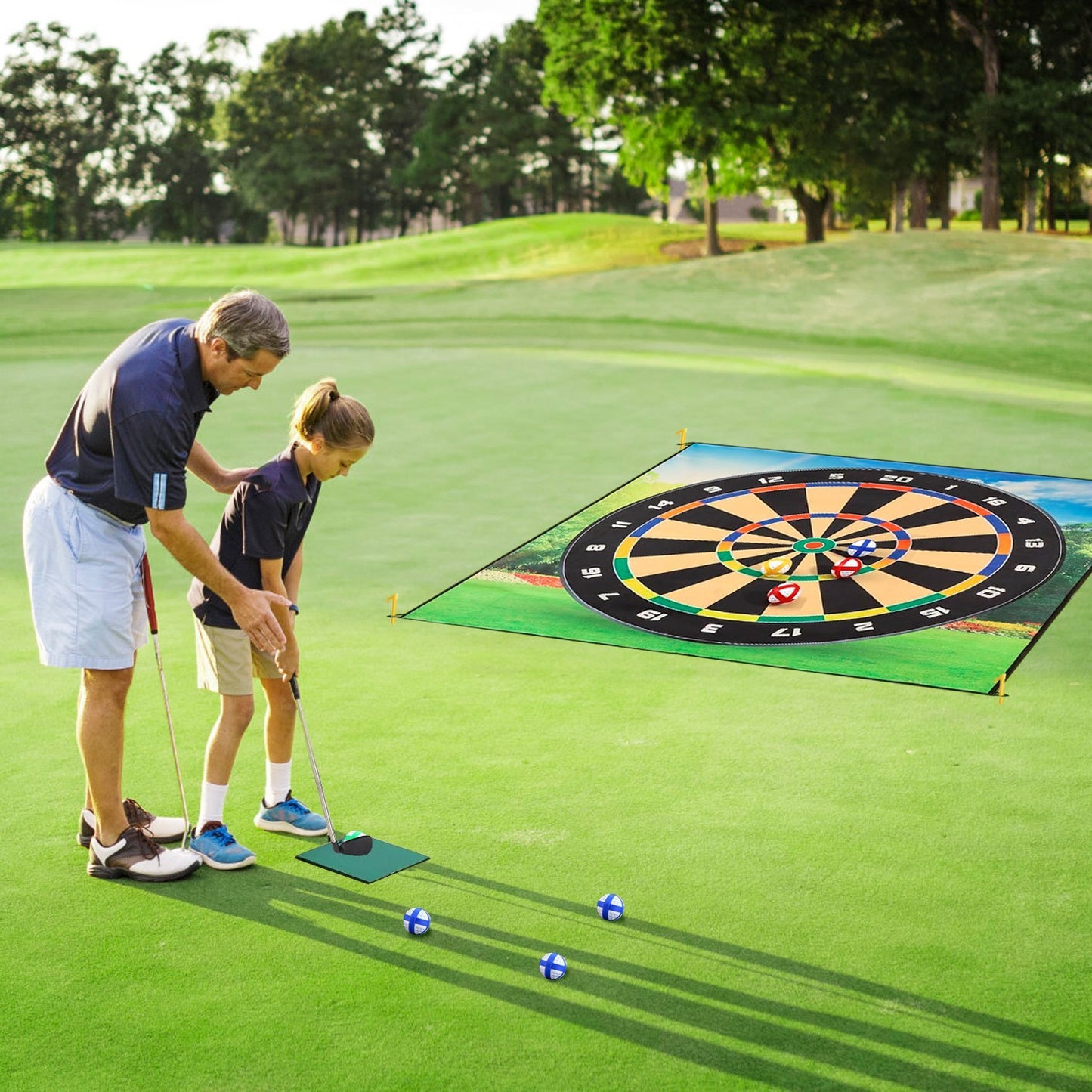 US Local Golf Chipping Dart Game Mat Set With 20 Sticky Balls Ground Stakes Hanging Hooks Carrying Bag Indoor Outdoor Golf Hitting Training Game Mat For Kids Beginners