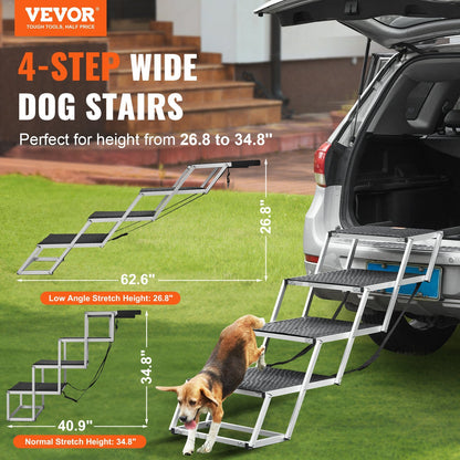US Local VEVOR Dog Stair For Cars 4-step Folding Dog Steps Aluminum Loads Up To 250 Lbs