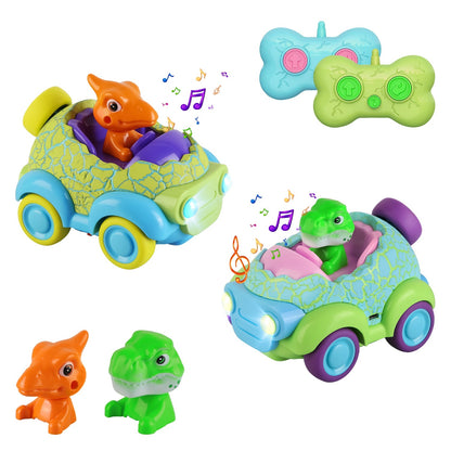 US Local 2Pack Dinosaur Remote Control Cars For Toddlers Rechargeable RC Cars With Light Music Birthday Gift For Boys Girls Aged 3 4 5 6 Years Old Christmas New Year Gift