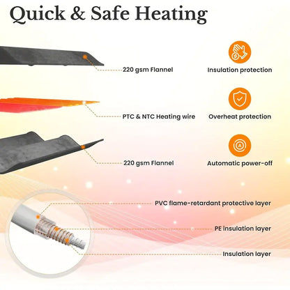 US Local Heated Blanket Queen Size With Dual Zone Control - 10 Heat Settings Electric Throw Blanket With Automatic Shut Off Timer, Machine Washable Soft Flannel