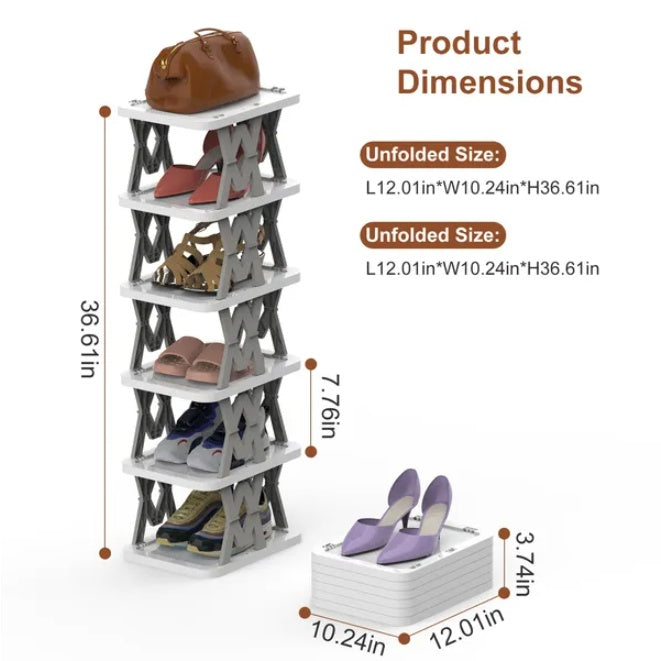 US Local 6 Tier Foldable Shoe Rack Vertical Shoe Organizer Narrow Shoe Rack