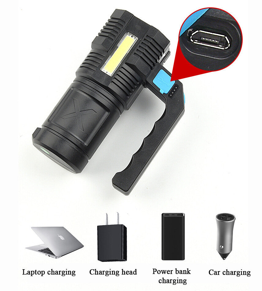 US Local LED Flashlight USB Rechargeable Torch COB Spotlight Camping Light High Lumens Emergency Lamp 4 Modes Waterproof Work Light