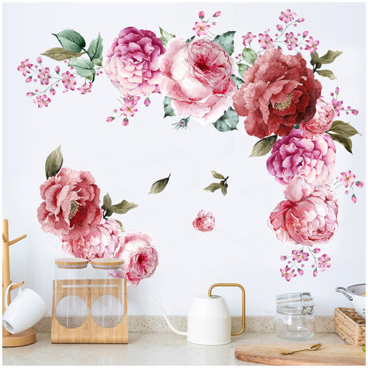 US Local Home Wall Living Room Decoration Watercolor Peonies Flower Decoration Stickers