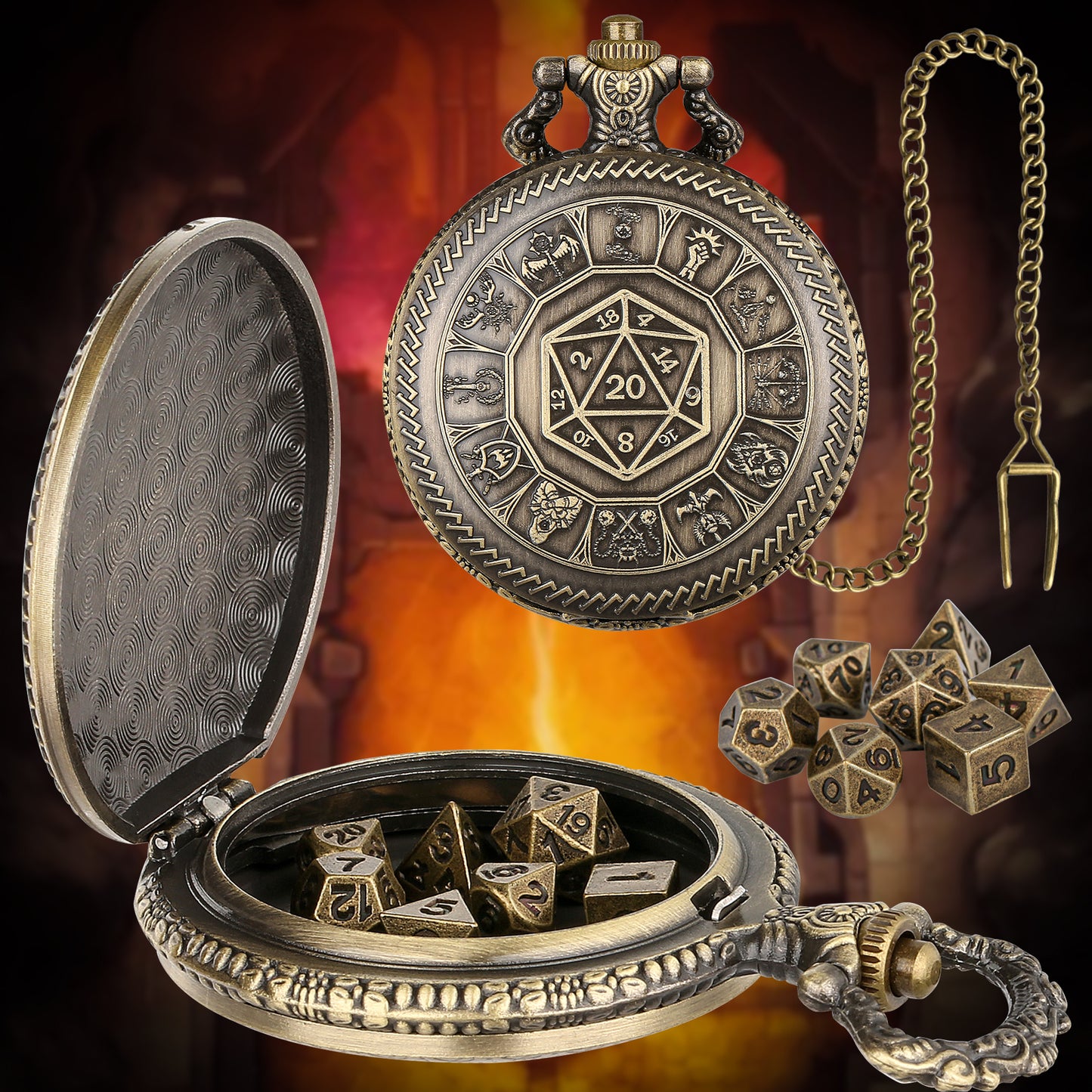 US Local Creative Retro Metal Center Dice Set, Steampunk Pocket Case, Equipped With 7 Mini DND Game Polyhedral Metal Dice, Enhancing RPG Gaming Experience, Providing Collectible Gifts For Board Game Players