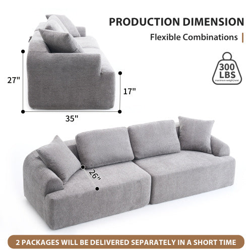 US Local LY-024GY COMPRESSION SOFA  4-seater Combined Sofa, Crochet Yarn Fabric, Full Sponge Compression Sofa,combined Sofa With 4 Pillows For Home Living  Home Furniture  Apartment  Office  House