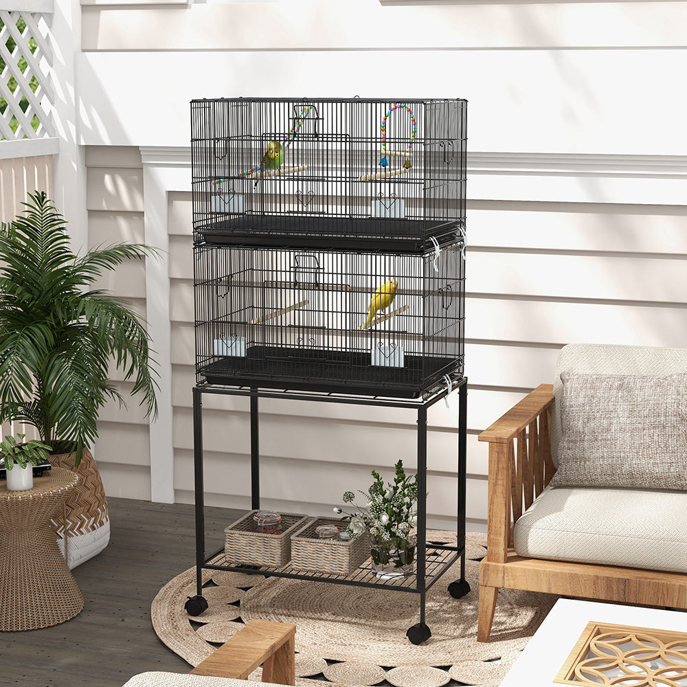 US Local Double Stackable Bird Cage On Wheels With Stand, For Canaries