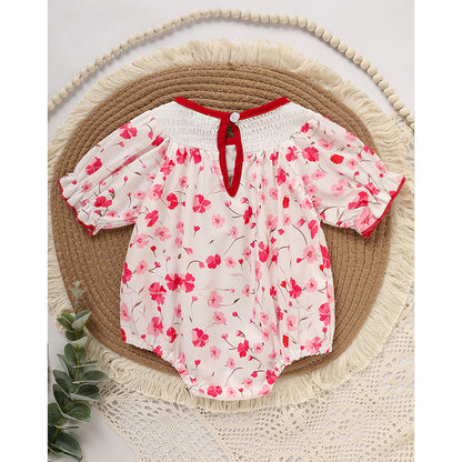 US Local Infant Girls' Floral Smocked Romper 'DADDY'S Girl' Embroidery Short Sleeve Crew Neck Adorable Princess Party Bodysuit