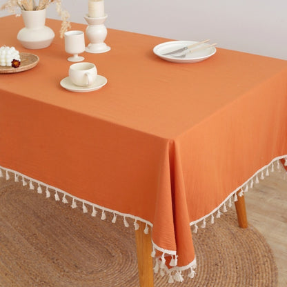 Simple Tassel Tablecloth Pure Color Washed Cotton Tablecloth