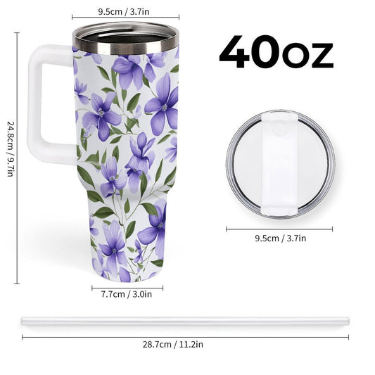 PHDT00037 POD US Local Tumbler 40 oz Large Capacity Car Cup Purple, Flowers, Green Leaves