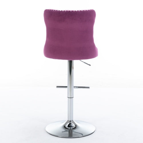 US Local Swivel Velvet Barstools Adjusatble Seat Height From 25-33 Inch Purple,Set Of 2