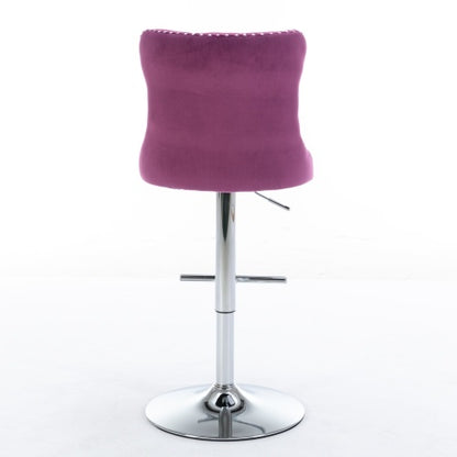 US Local Swivel Velvet Barstools Adjusatble Seat Height From 25-33 Inch Purple,Set Of 2