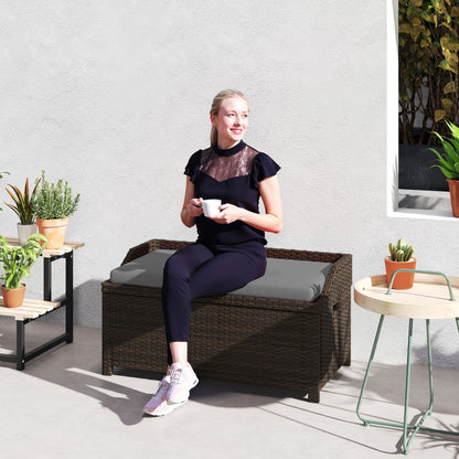 US Local Outdoor Wicker Storage Bench With Storage & Cushion, Gray