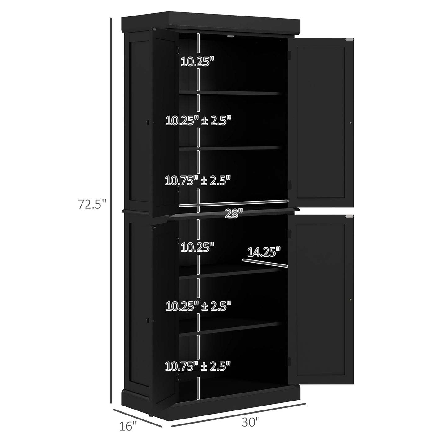 US Local 6 Tier Pantry Haven  Modern Freestanding Storage Cabinet With Adjustable Shelves  Sleek Black