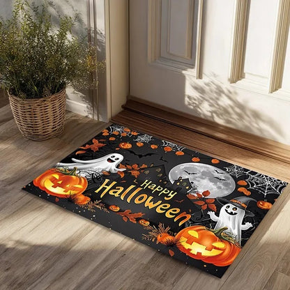 US Local Halloween Pumpkin Ghost Home Decor Doormat, Suitable For Entrance, Bedroom, Living Room, Bathroom, Kitchen, Absorbent And Non-Slip Rug