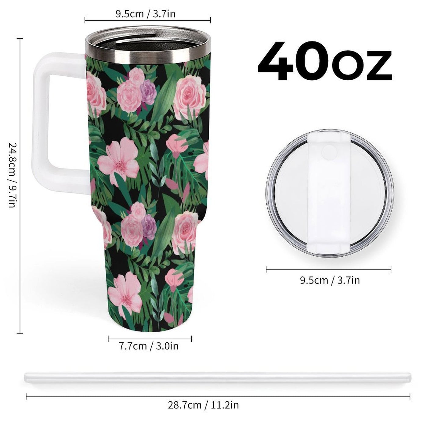 PHDT00431 POD US Local Tumbler 40 oz Large Capacity Car Cup Pink, Romantic, Flower
