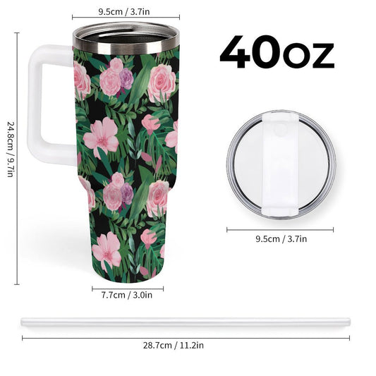 PHDT00431 POD US Local Tumbler 40 oz Large Capacity Car Cup Pink, Romantic, Flower
