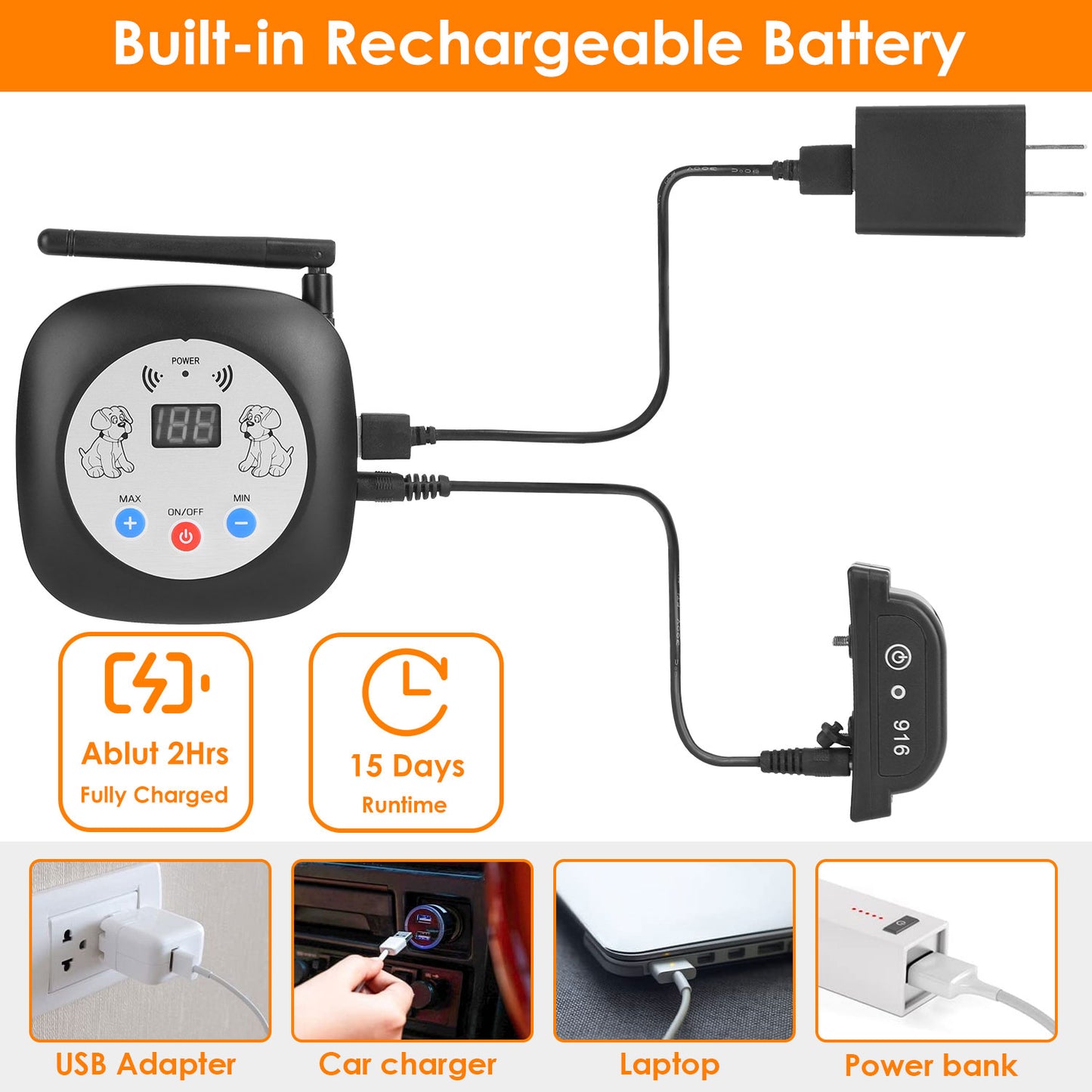US Local 1Set 328FT Electric Wireless Dog Fence System With GPS Location Monitor Collar Receiver Rechargeable Beep Vibration Fence System For Small Medium Large Dogs