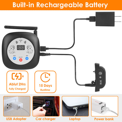 US Local 1Set 328FT Electric Wireless Dog Fence System With GPS Location Monitor Collar Receiver Rechargeable Beep Vibration Fence System For Small Medium Large Dogs