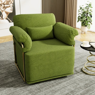 US Local 360 Degree Square Swivel Accent Sofa Chair,Fluffy Fabric Lounge Wide Upholstered Reading Chair With Gold Metal Legs, Comfortable Armchair For Living Room,Bedroom,Office