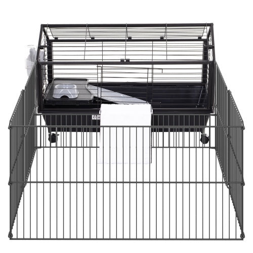 US Local Small Animal Play Fence Cage With Rolling Casters, Water Bottle