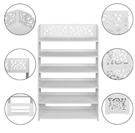 US Local Wood Plastic Board -6-story Carved Shoe Rack