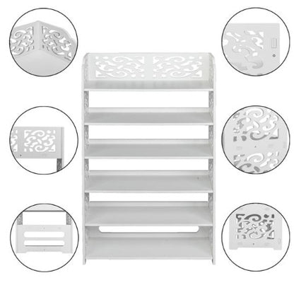 US Local Wood Plastic Board -6-story Carved Shoe Rack