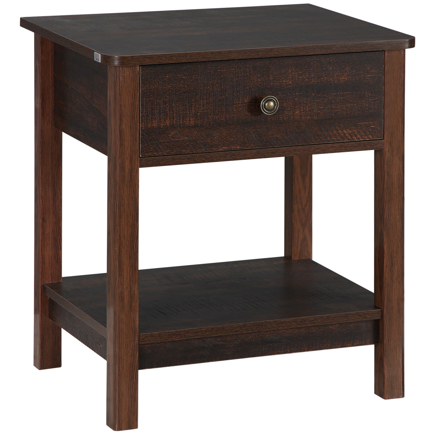 US Local Dark Brown Nightstand With Drawer And Shelves Compact Design For Small Spaces Bedroom Furniture