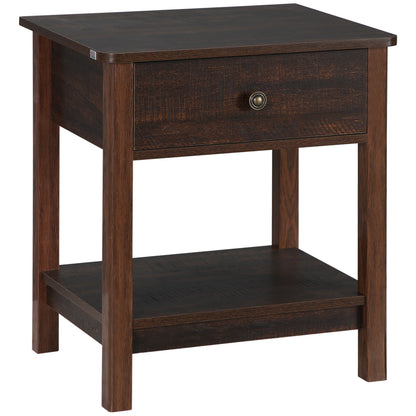 US Local Dark Brown Nightstand With Drawer And Shelves Compact Design For Small Spaces Bedroom Furniture