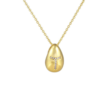 Glossy Water Drop 26 English Letter Pendant Copper-plated Gold Simple Pendant Female