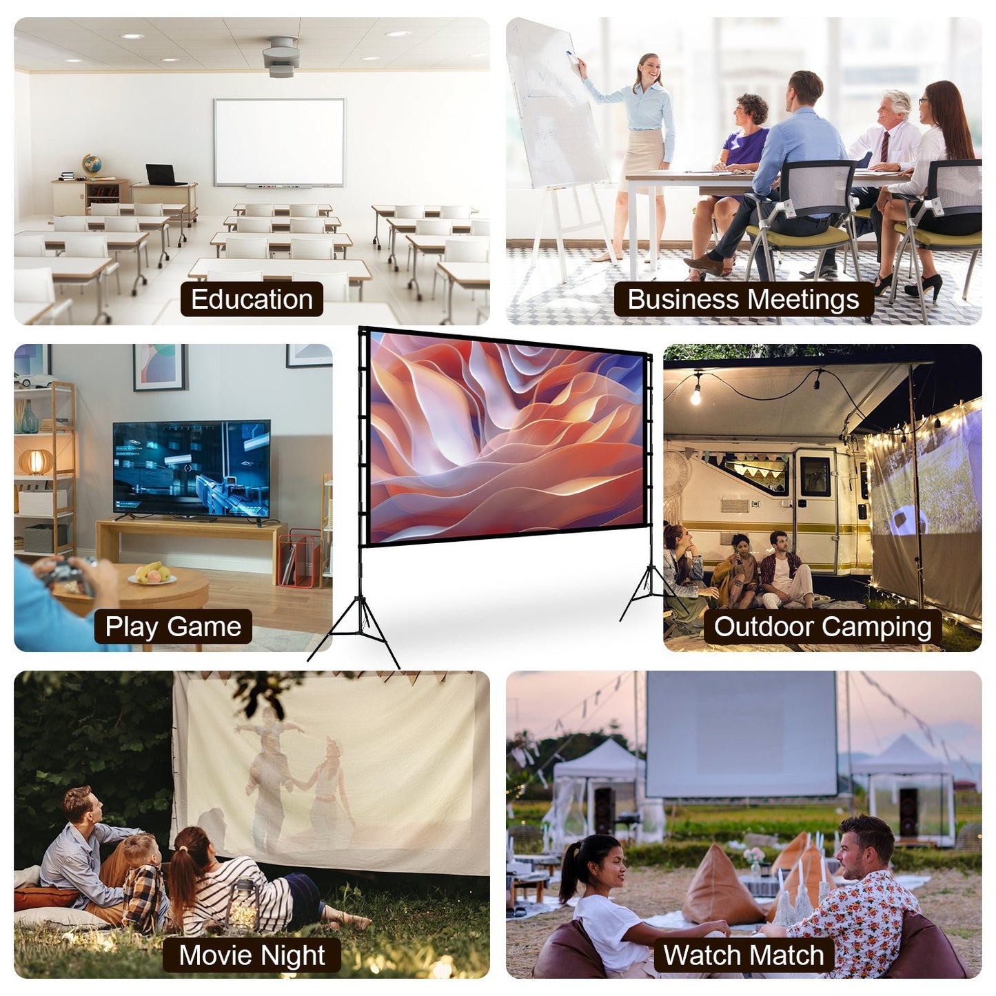 US Local 1Pc 120inch Or 100inch Projector Screen With Stand 16 9 4K HD Rear Front Wrinkle Free Portable And Foldable Movie Screen With Carry Bag For Indoor Outdoor Home Theater Backyard Cinema