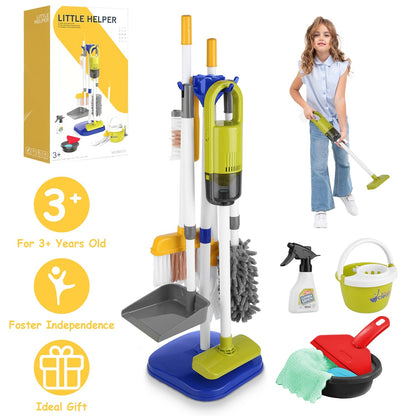 US Local Set Of 14Pcs Kids Cleaning Toy Set Toddler Housekeeping Pretend Play Kit With Vacuum Cleaner Broom Mop Organization Stand For Boys Girls Aged 3 4 5