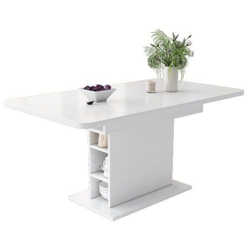 UK Local Extendable Dining Table, Dining Table With Storage, Rectangular Dining Table, Coffee Leisure Table, Modern Simple Iron Dining Table, Space-saving Multifunctional Dining Table, White