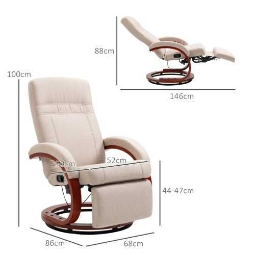 UK Local HOMCOM 135 Manual Reclining Swivel Chair, With Footrest - Beige