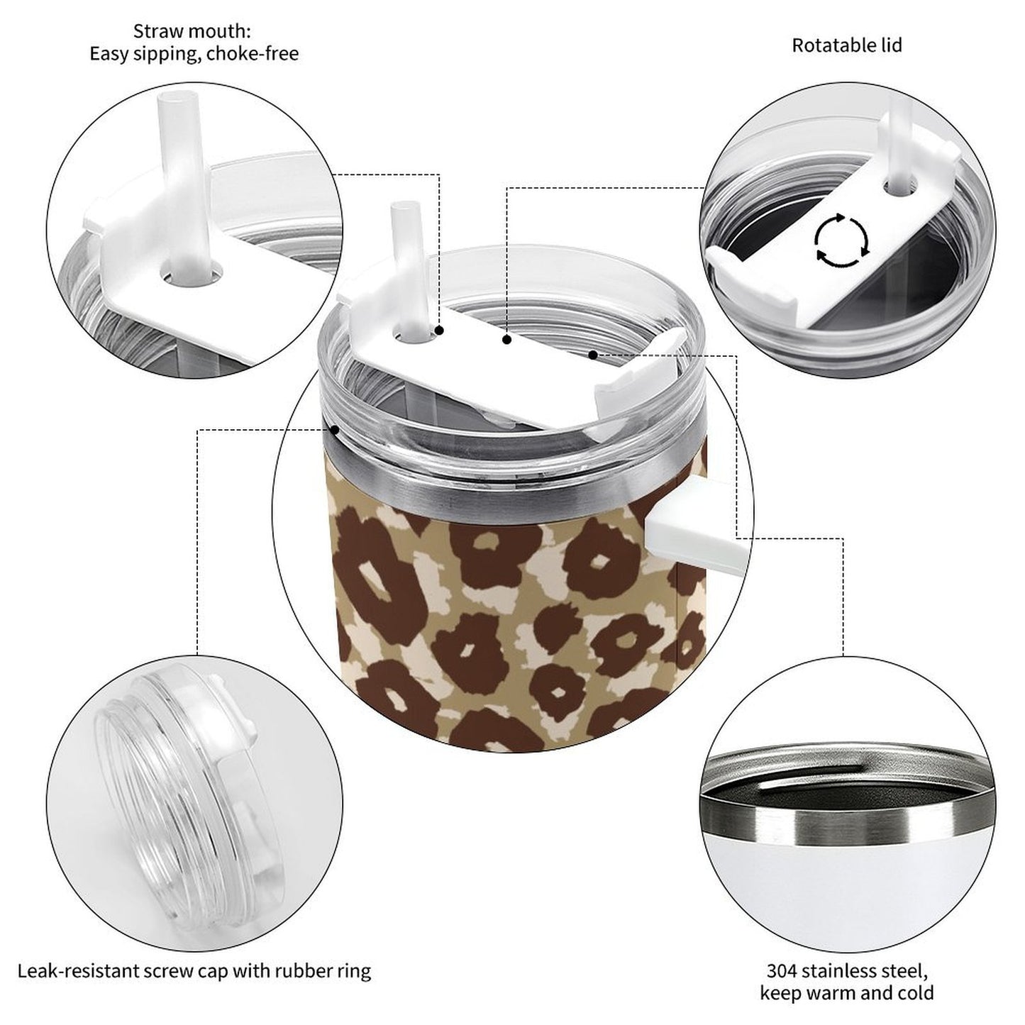 PHDT00234 POD US Local Tumbler 40 oz Large Capacity Car Cup Brown Leopard