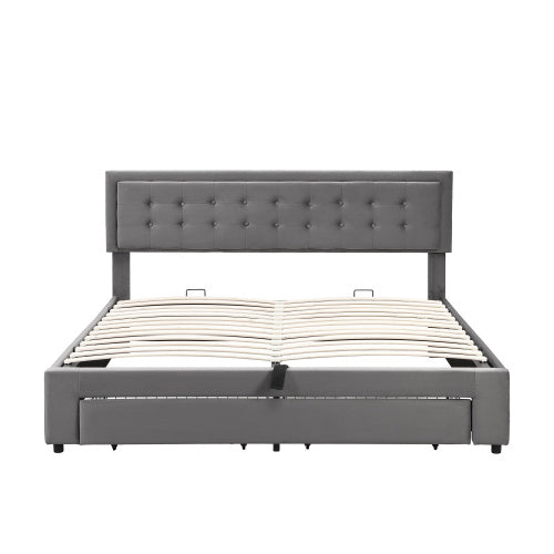 UK Local Upholstered Bed,Super King Size Bed-6ft180x200cm, Velvet Fabric, Double Bed, Large Storage Space,With Slats And Headboard,Without Mattress,Grey