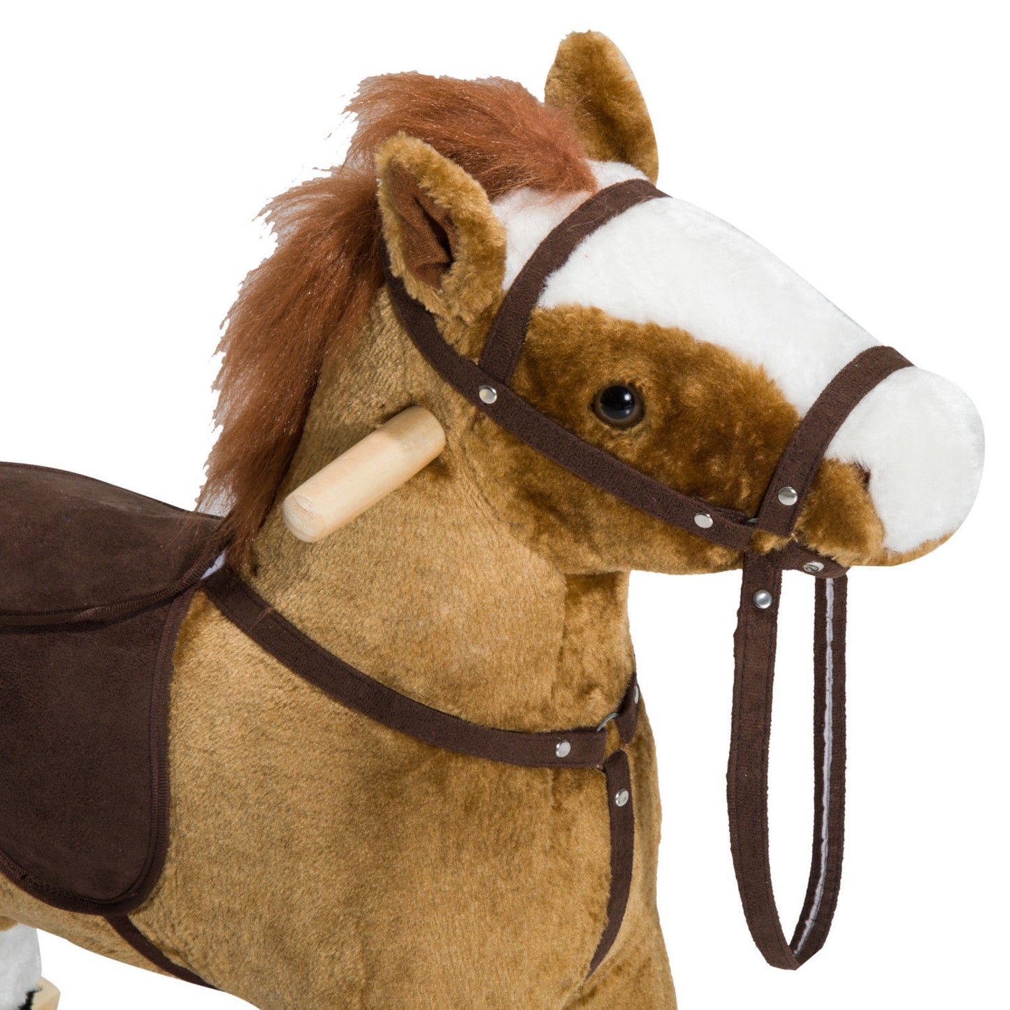 US Local Plush Rocking Horse For Kids, Brown, Realistic Sounds, Ride-On Toy For Children 3