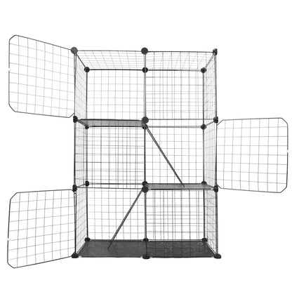 US Local 3 Tier Cat Playpen Cage Metal Indoor Cat House Detachable Kitten House With 3 Doors 2 Ladders Large Cat Exercise Place For 1-2 Cats Black