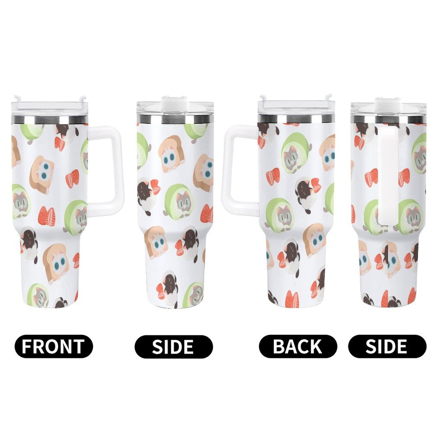 PHDT00259 POD US Local Tumbler 40 oz Large Capacity Car Cup Cat Dessert Cute Pink Green Black