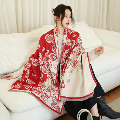 US Local Female Versatile Fashion Thickened Warm Cashmere Scarf