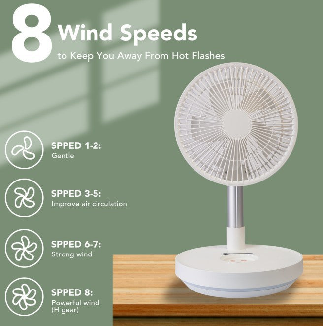 US Local Indoor & Outdoor Retractable LED Fan Oscillating Standing Fan Rechargeable Pedestal Fan