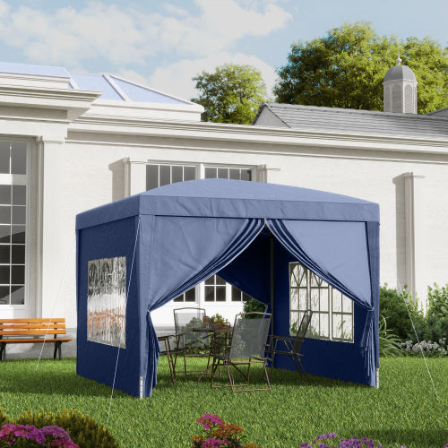 UK Local Outsunny 3 X 3m Pop Up Gazebo, Water And UV Resistant Party Tent Camping Canopy Marquee With Carry Bag, Blue