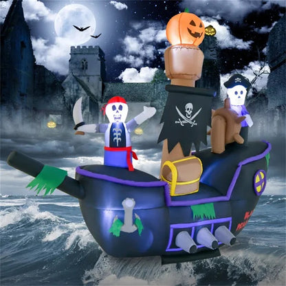 US Local 7 Ft Inflatable Halloween Pirate Boat With LED Light Blower