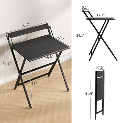 US Local Folding Computer Desk, 27.6 Foldable Desk With Monitor Shelf For Small Space, Home Office, Study, Easy Assembly, Black