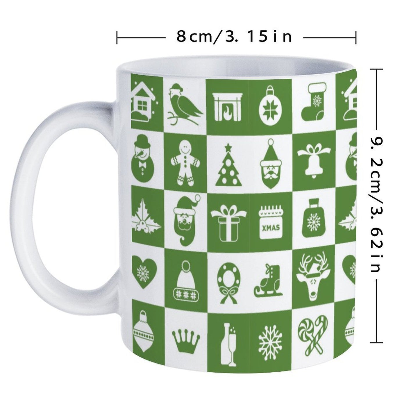 POD US Local White mug with full print, Christmas Santa Claus Reindeer Green 0052