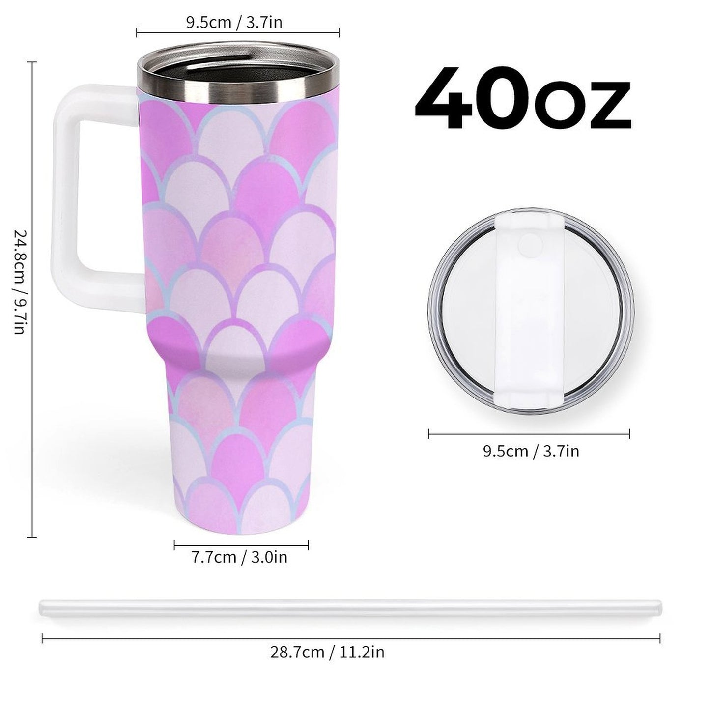 PHDT00427 POD US Local Tumbler 40 oz Large Capacity Car Cup Pink, Fish Scales