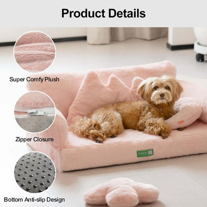 MEWOOFUN Fluffy Cat Sofa Bed - Large 65x46cm Anti-Collapse Cloud Design With Anti-Slip Bottom, Winter Warm Pet Couch For Cats Pink