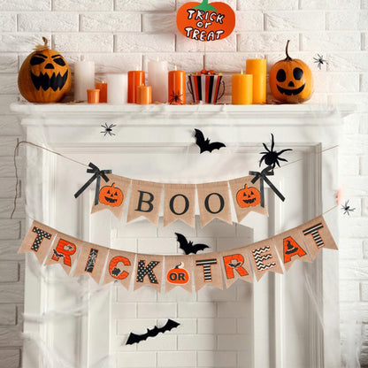 US Local Halloween Burlap Banner Halloween Party Mantel Wall Hanging Supplies For Home Farmhouse Patio